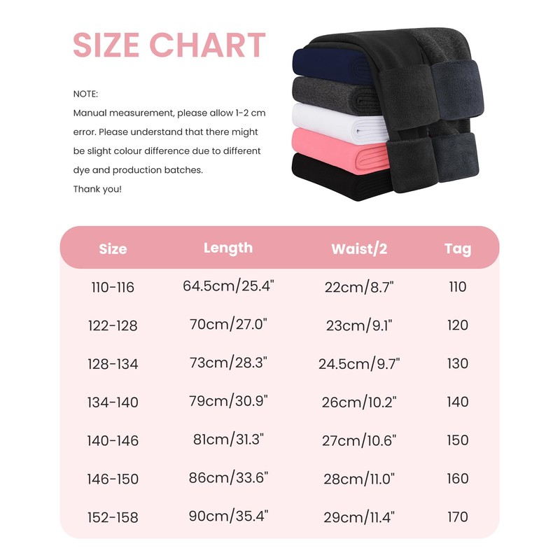 Auranso Thermal Leggings Girls Children Thermal Leggings Lined Winter Cotton