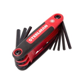 Steelman Portable Folding Hex Key Wrench Multi-Tool Standard (SAE), Set Includes 5/64, 3/32, 7/64, 1/8, 9/64, 5/32, 3/16, 7/32, 1/4-Inch, Chamfered Ends, Rubberized Grip
