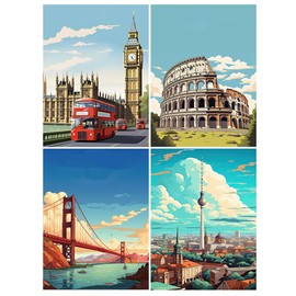 DCIDBEI 30 x 40 cm, 4 Pieces Diamond Painting Set, Abstract 5D Diamond Painting Kit, City Round Picture, Casual Game, Original Gift for Home, Living Room, Bedroom, Decoration, Crafts