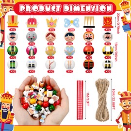 Cinnvoice 240 Pcs Christmas Wood Beads with Twine Christmas Nutcracker Wooden Beads Garland Christmas DIY Crafts Round Beads for Xmas Winter Party Farmhouse Home Decor