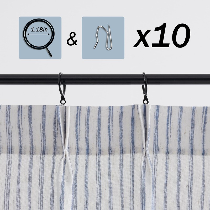 Blue Linen Kitchen Curtains 20 inch Length Pinch Pleat Cafe