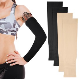 2 Pairs Forearm Tattoo Cover up Sleeve Tattoo Sleeves for Women Cover up Arm Sleeves for Women Men (Black, Nude,15.0 x 3.9 Inch)