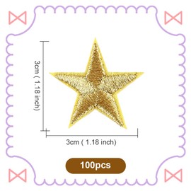 CABODYALS 100Pcs 3CM Gold Star Iron On Patches Embroidered Patches Mini 5 Pentagram Solid Sew On Repair Applique Shiny Patch Bulk for Crafts Clothes Jackets Hats Christmas Embellishments Supply