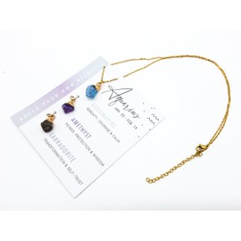 AB India Crafts Zodiac Sign Gift Set 3 Gemstone Pendant with Chain 18 K Gold-Plated in Om Jewellery Bag Protection Energy Happiness, Gemstone, Aquamarine Amethyst Labradorite