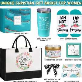 Christian Gifts for Women Faith, Inspirational Religious Gifts for Women, Catholic Spiritual Gifts Mothers Day Birthday Gifts for Women Mom Sister Best Friends Grandma Wife Coworker w/ Canvas Tote Bag
