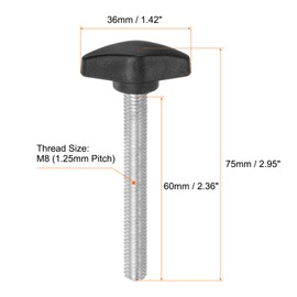 sourcing map 4pcs Tee Wing Knobs Thumb Screws M8 x 60mm Standard Male Thread Plastic T Knobs Handles Hand Clamping Knobs Grip Thumbscrew, Black