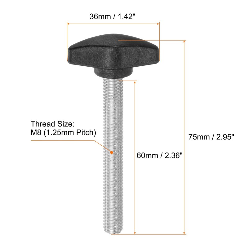 sourcing map 4pcs Tee Wing Knobs Thumb Screws M8 x