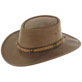 Barmah Squashy Bronco Leather Traveller Bracelet Wirstband Cowhide Hat Outdoor Rhut with Leather Strap - M/56-57 beige