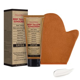 Beef Tallow Sunscreen with Zinc Oxide for Body Facial, Non-Toxic Natural Mineral Sunscreen Reef Safe Sunblock SPF 50,Clean Non-Greasy (For Sport or Daily Use), 3.5 OZ, Applicator Mitt