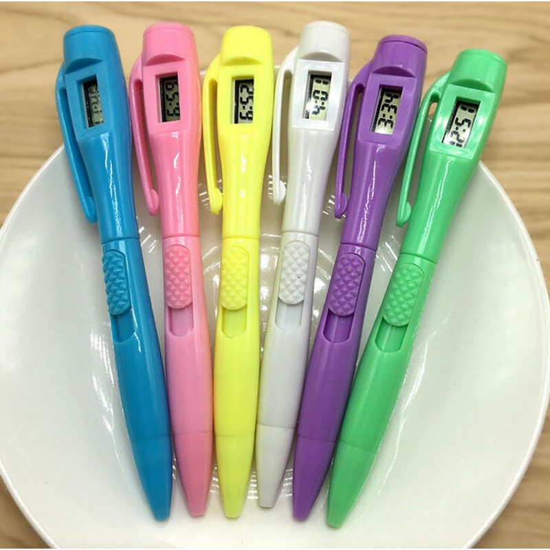 BXT 6pcs Ballpoint Pen with Electronic Watch 0.5MM Fine Point