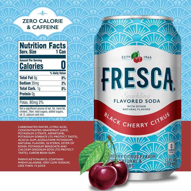 Fresca Black Cherry Soda Sparkling Flavored Soft Drink Zero Calorie