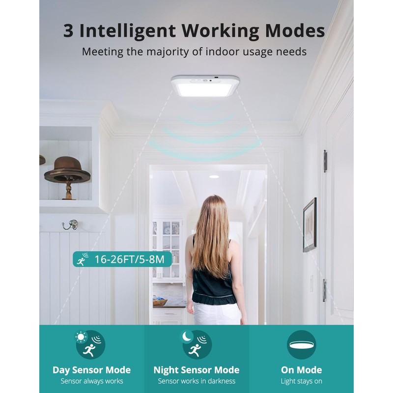 wowatt 2Pcs Rechargeable Battery Operated Ceiling Light, Motion Sensor Light
