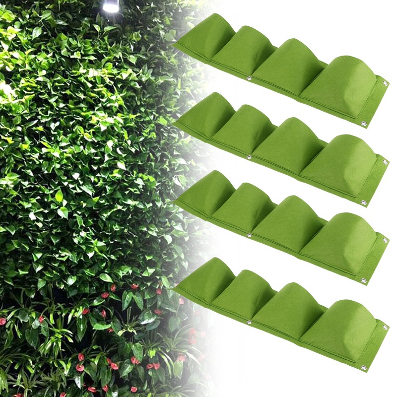 4Pcs 4 Pocket Plant Grow Bag Wall Mounted Reusable Degradable