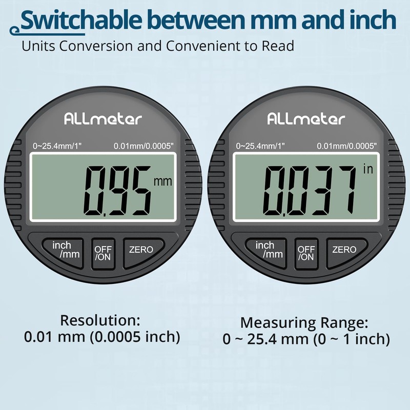 ALLmeter DTI Digital Dial Test Indicator, 0.01mm/0.0005" Resolution, 0-25.4mm/1" Measuring