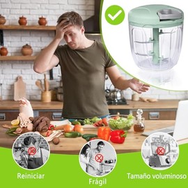 Picadora Manual con Cuerda, Para todo tipo de Alimentos, 900ml Picador de Verduras Manual, Mini Picadora Cebolla con 3 Cuchillas de Acero Inoxidable, 