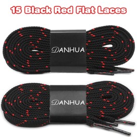 DANHUA Flat Thick Sneakers Shoelaces: 2 Pair 39.37 inch Black Red Twill Point Athletic Shoe Laces