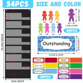 Gilprop 55 Pcs Student Behavior Clip Chart for Classroom Management Student Reward Pocket Chart Hanging Incentive Behavior Bulletin Board with Cards Teacher Supplies for School Office(Simple Style)