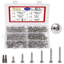 Rrina 214Pcs 304 Stainless Steel Button Head Torx Security Screws Anti-Theft Tamper Resistant Screw Assortment Set, #10 x 1/2'' / 5/8'' / 3/4'' / 1" / 1-1/4'' / 1-1/2'' with T25 Bit