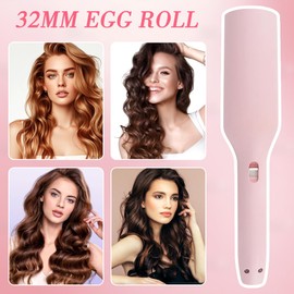 SKIKHN Welleneisen Lockenstab, 32mm Lockenstab Große Locken, Welleneisen für Haare, Lockenstabs für Kurze Haare, French Wave mit 4 Einstellbarer Temperatur, für Lange, Kurze (Rosa)
