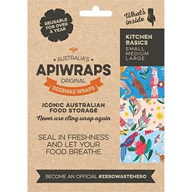 APIWRAP "Basics Pack /3 different size S+M+L/Kookery / Reusable Beeswax Food Storage Wraps/Organic Product