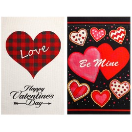 2 Pieces Valentine's Day Garden Flag Buffalo Plaid Love Heart Pattern Yard Flag Double Sided Holiday Flags for Valentine's Day Outdoor Garden Decoration, 12 x 18 Inches
