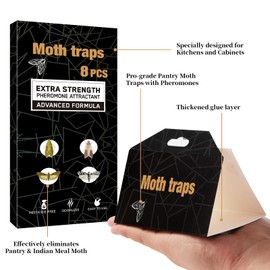 PIMAG Upgraded Moth Traps, Double Potent Pantry & Clothes Traps with Pheromones Prime, No Toxic & Odorless Meal Moth Trap, Organic Sticky Moths Balls Repellent with Lure for Closet, Kitchens -8Pack