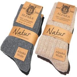 BRUBAKER 4 Pairs Alpaca Wool Socks - Fine Knit Socks for Women and Men - Unisex All Year Socks Thin Knit - Gray and Brown Colors