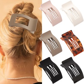 Didder 6 Pack Lay Flat Large Hair Claw Clips for Women Thick Fine Medium Long Hair Neutral Duckbill Hair Claws Clip Barrettes Neutral Black Brown White Nude Tortoise Amber Matte Smooth