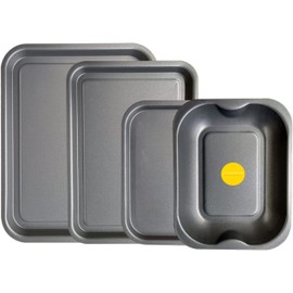 Kitcheneur 4-Pack - Baking Tray and Roasting Tray Set - 38cm, 35cm & 28cm Baking Trays, and 28cm Roasting Tray Set Tray/Pan, Non-Stick, Multi-Pack Set Oven Trays - Dishwasher Safe and Easy Clean. By KITCHENEUR?