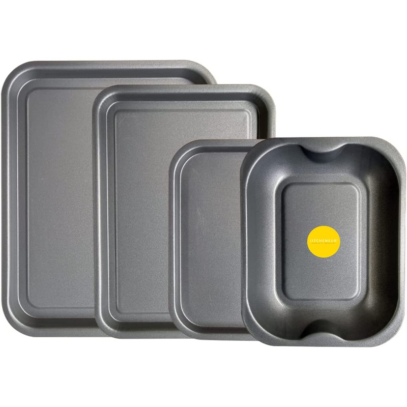 Kitcheneur 4-Pack - Baking Tray and Roasting Tray Set -
