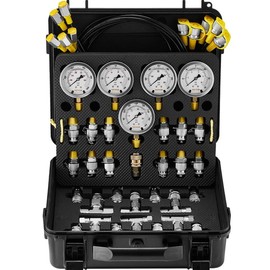 VEVOR Hydraulic Pressure Test Kit, 10/100/250/400/600bar, 5 Gauges 13 Couplings 14 Tee Connectors 5 Test Hoses, Excavator Hydraulic Test Gauge Set with Carrying Case for Excavator Tractors Machinery - Quantity: 5 Gauges 13 Couplings 5 Hoses with 14 Conne