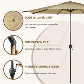 Abba Patio 9FT Lyon Outdoor Patio Umbrella Outdoor Table Umbrella with Push Button Tilt and Crank Market Umbrella 8 Sturdy Ribs UV Protection Waterproof for Garden Deck Backyard Pool Tan
