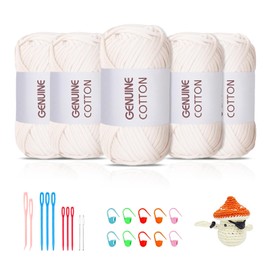 Maxee 5 x 50 g Thick Cotton Yarn for Crochet, Chunky Crochet Yarn for Beginners, No Split Crochet Amigurumi Wool, Chunky Cotton Yarn, Simple Knitting Yarn for Crochet, Knitting