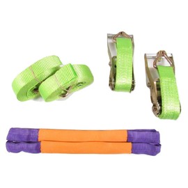 Recovery Ratchet Sets 50MM 4M 5T X2 (Round Slings Hi Vis Tie Down Straps Truck Wheel Claw Hook)