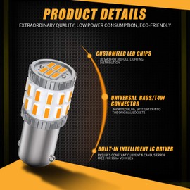 BA9S LED Bulb Amber Yellow Very Bright 3014 Chipset 53 57 293 BA9 64111 1891 1895 T4W LED Spare Bulb Suitable for Car Interior Dome Map Door Courtesy License Plate Light (Pack of 2)
