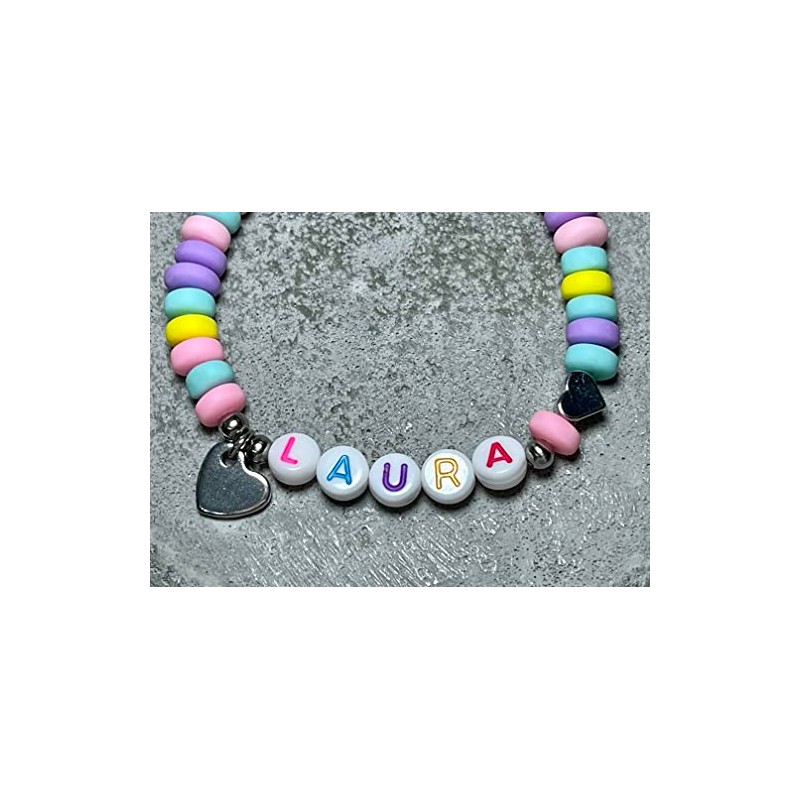 Majas Perlen Armband mit Namen Polymer Pastell Candy Silber oder