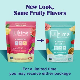 Ultima Replenisher Daily Electrolyte Powder – Tropical Variety Pack, 20 Stickpacks – Zero Sugar Hydration Packets with 6 Electrolytes and Minerals – Sugar Free, Plant Based & Keto Friendly​ Drink Mix