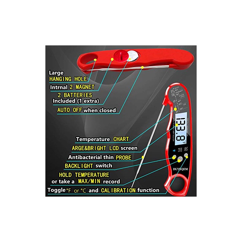Instant Read Digital Meat Thermometer - 2 Pack Waterproof Kitchen