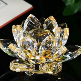 Value for Money Products Crystal Lotus Flower Bouquet Large Size Craft Home Decoration Birthday Wedding Gift Crystal Glass Yellow