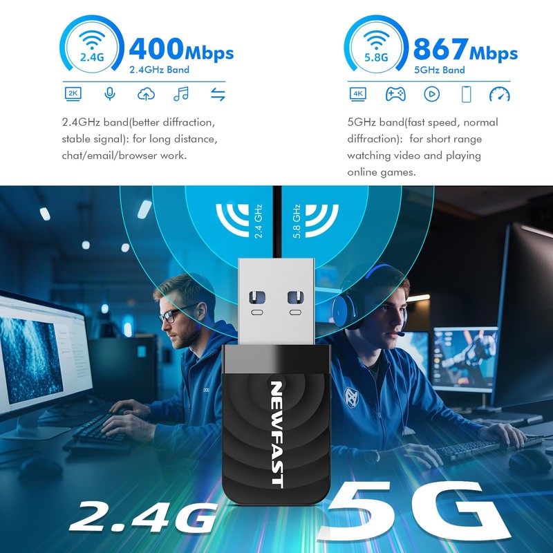 NEWFAST 1300Mbps WiFi Dongle for pc High Gain USB 3.0
