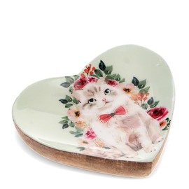 Rex London Wooden Heart-shaped Trinket Dish - Cat