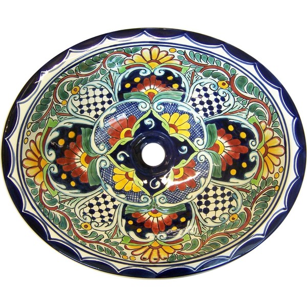 Mexican Ceramic Bathroom Sink 17x14 Drop in Talavera Handmade # 200
