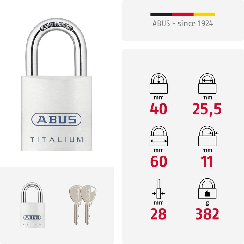 ABUS Titalium padlock 80TI/60 - Cellar lock with lightweight, solid