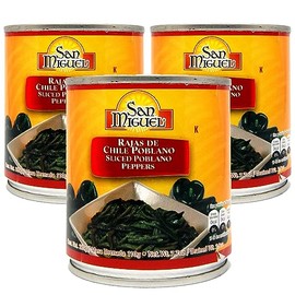 San Miguel Poblano Strips 220g (Pack 3) / Mexican Sliced Poblano Chilli Peppers, Canned Hot Chillies