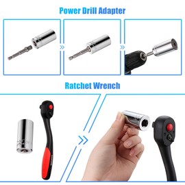 DAKCOS Reversible Ratchet 3/8 Inch Rotary Ratchet Drive with 72 Teeth Socket Wrench Universal Wrench Universal Nut with Adapter for Ratchet or Cordless Screwdriver