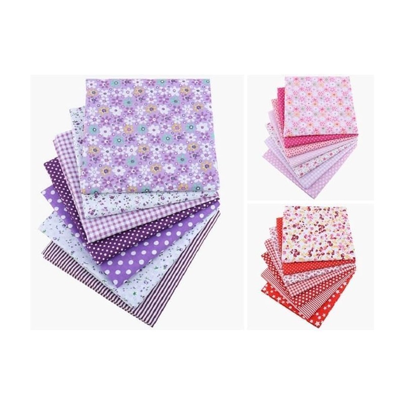 7Pcs Top Pink Cotton Craft Fabric Bundle Squares Patchwork DIY