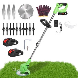 Weed Wacker Cordless, 24V Electric Lawn Mower Rechargeable Weed Cutter with 3 Types Blades, Electric Grass Trimmer Battery Powered Lawn Edger for Garden and Yard
