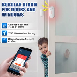 Door Alarm Sensor WiFi Home Security Door Open Contact Sensors Wireless Real-Time 2 in 1 Door Window Alarm up to 100db, iKiKin Home Security Door Open Contact Sensors, Compatible with Alexa