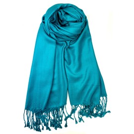 Plum Feathers Premium Solid Color and Metallic Fashion Scarf, Womens Pashmina Shawl Wrap with Fringes (Teal)