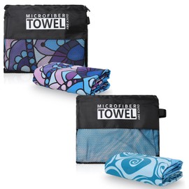 Microfibre Beach Towels for Adults Women Men Extra Large Lightweight Quick Dry Sand Free Travel Towel Double Sided Printing for Swim Sports with Mesh Bag 80×180cm B Turtle + Purple Mandala 2 Pack